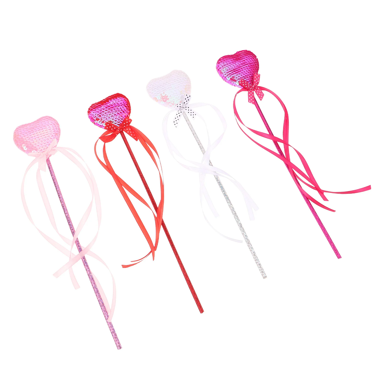 

4pcs Props Heart Shaped Sequined Fairy Wand For Women Birthday Wedding Party Stage Performance Cosplay Holiday