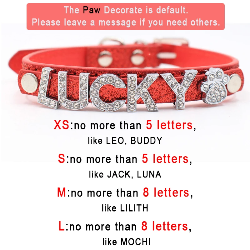 Personalized Dog Leather Collar Rhinestone Small Cat Collars Custom Name Charms Accessories for Puppy