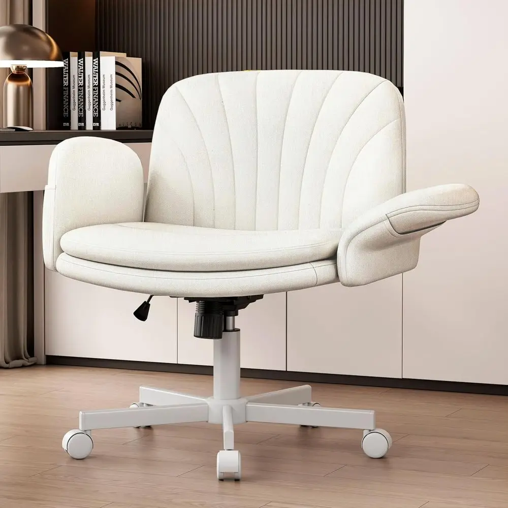 Height Adjustable Vanity Chair, Makeup Chairs with Side Pockets Design, Comfortable Computer Desk Chairs or Home (Linen Fabric,
