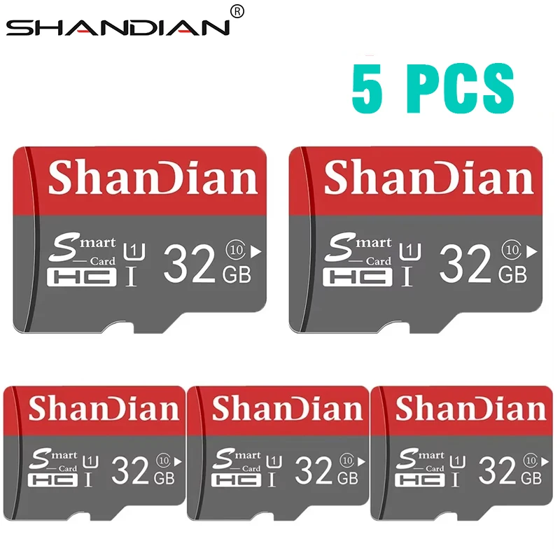 SHANDIAN 5 PCS LOT 100% Original Memory Card 128GB 64GB 32GB 8GB A1 TF SD Card Class 10 UHS-1 Flash Card for Monitoring Phone/PC