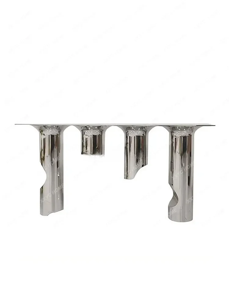 

Light luxury background wall entry stainless steel simple modern art corridor metal entrance table