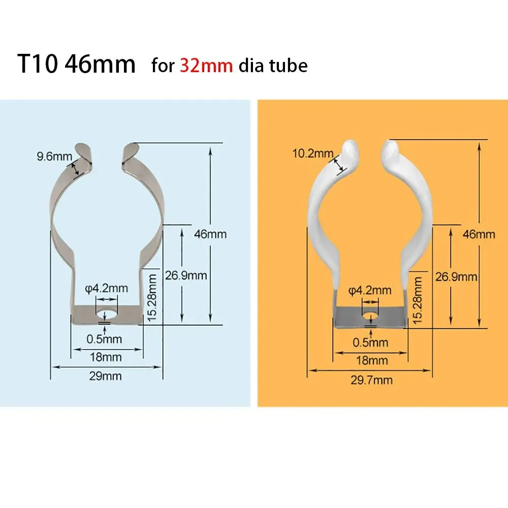 10Pcs Fixing Clips Spring Terry Clip Clamp Holders Heavy Duty Lamp Tube Clip T8/T10 Base Tool Pipes Clamp for 25mm/32mm Dia Tube