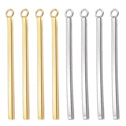 Julie Wang 8PCS Stainless Steel Long Stick Charms Gold Silver Color Pendant For Neckalce Bracelet Jewelry Making Accessory