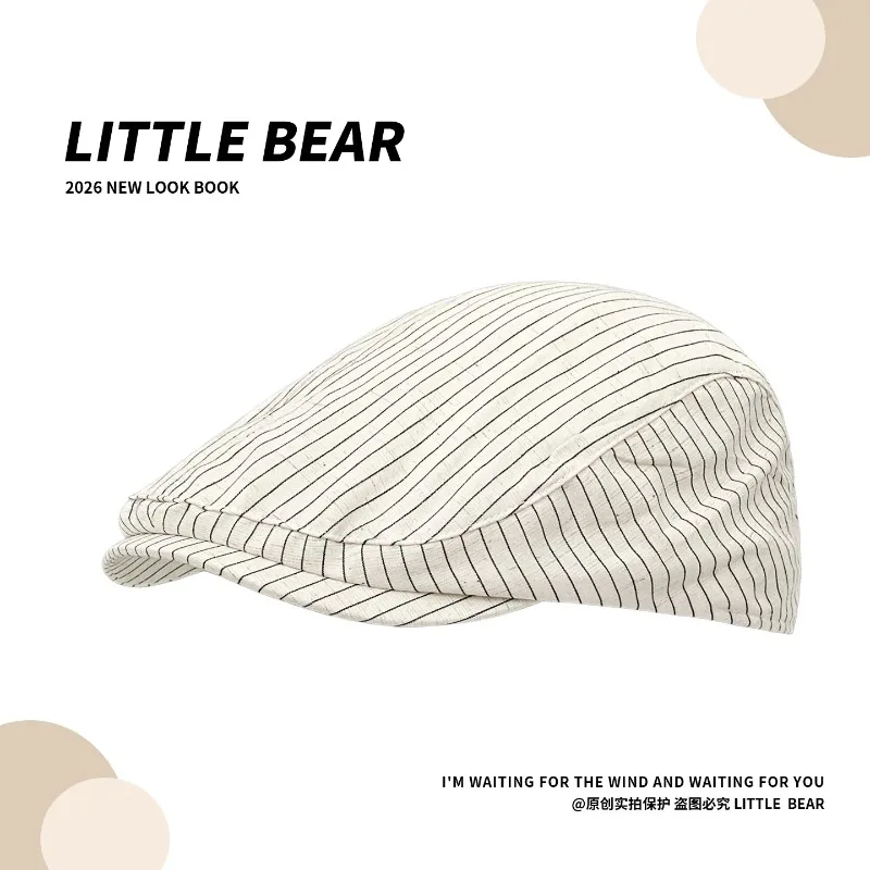 Ins Fresh Blue Striped Forward Hats Women Spring Summer Travel Sun Protection Versatile Thin Breathable Literary Berets for Men