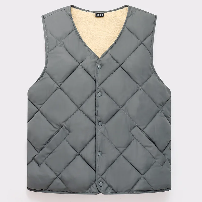 Autumn Winter Men Warm Vest Down Cotton Plush Thicken Casual Sleeveless V-neck Jacket Middle Aged Elderly Men's Vest Gilet L-4XL