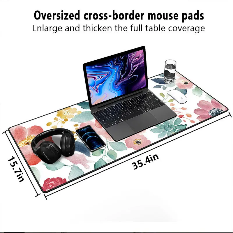 Colorful Large Mouse Pad, Floral Desk Mat for Desktop, Women Girls Leather Waterproof Mousepad,  Writing Pads for School Office