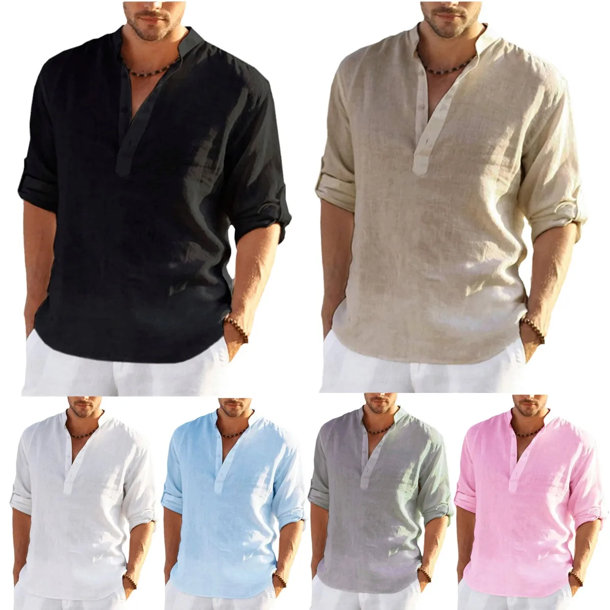 

Casual Cotton Linen Long Sleeve Shits Fashion Solid Color Loose Casual Shirt Long Sleeve Tops Blouses Summer Men Clothing New