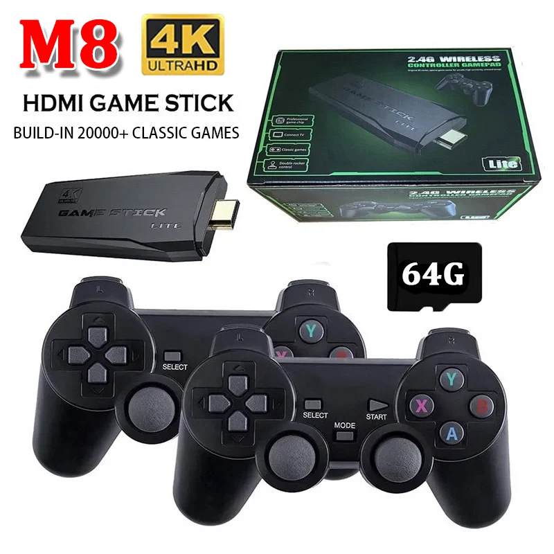 Video Game Sticks M8 Console 2.4G Dual Wireless Controller Game Stick 4K 10000 games 64GB Retro game For Dropshiopping Xmas Gift