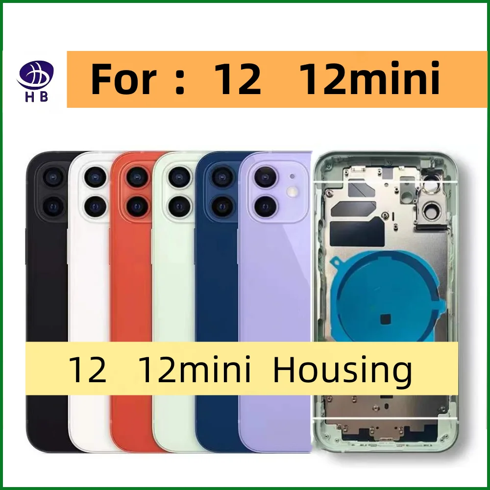 Back Housing For iPhone 12 12 Mini Battery Cover Replacement+Middle Frame Chassis+with Side Buttons+SIM Tray+Tools 12 Back Cover