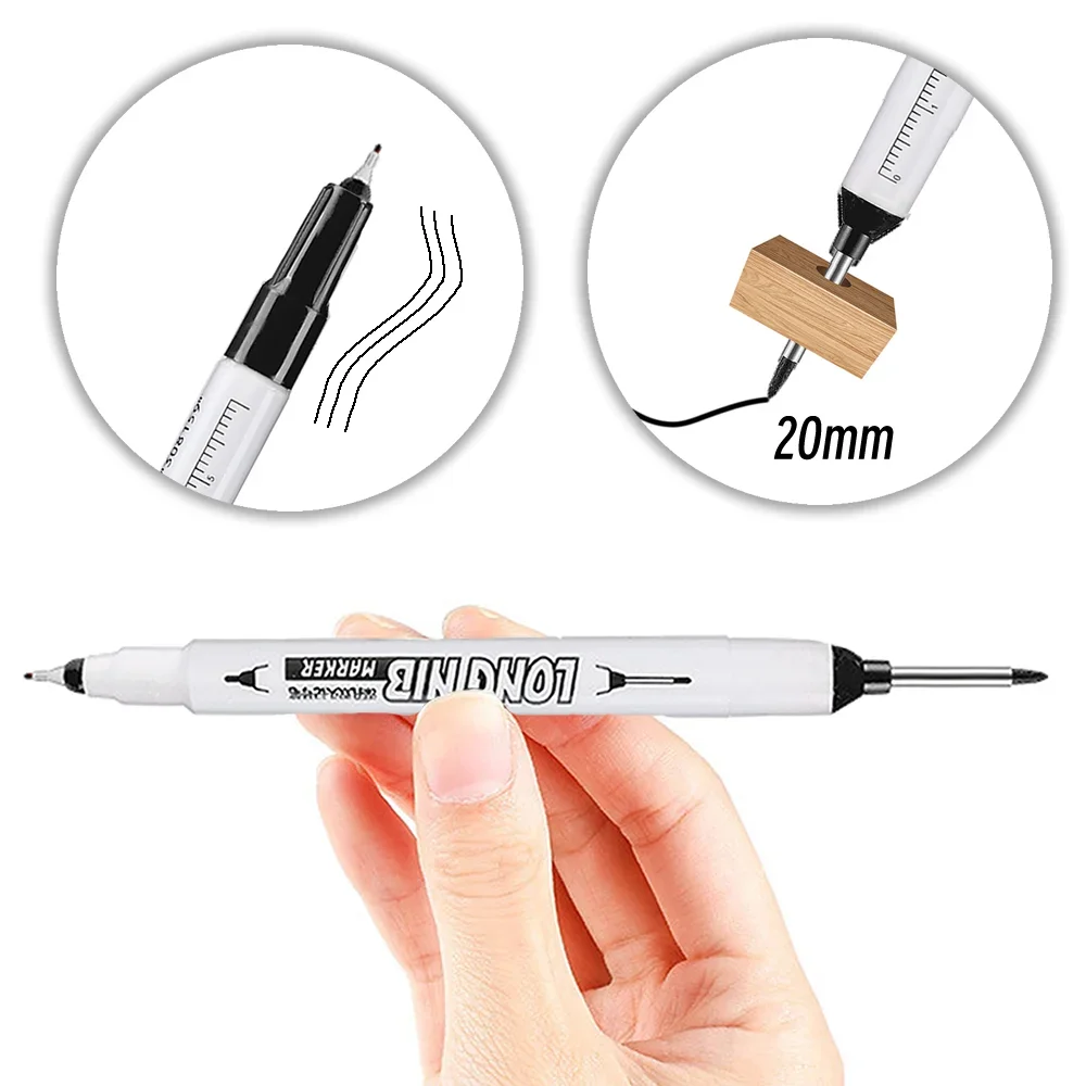 20mm Double-Tip Deep Hole Long Head Nib Markers For Metal Pen Waterproof Bathroom Woodworking Decoration Multi-Purpose