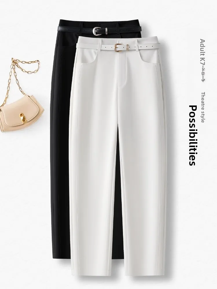 

High Waist Loose Fit Summer Thin Casual Harem Pants Women's Style Straight Leg Nine Points Slimming Trousers Korean Version