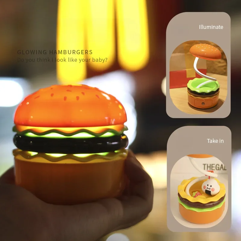 Modern Popular Creative New Model Ing Cartoon Burger Led Eye Protection Night Light With 360 Degree Curved Desktop Decoration