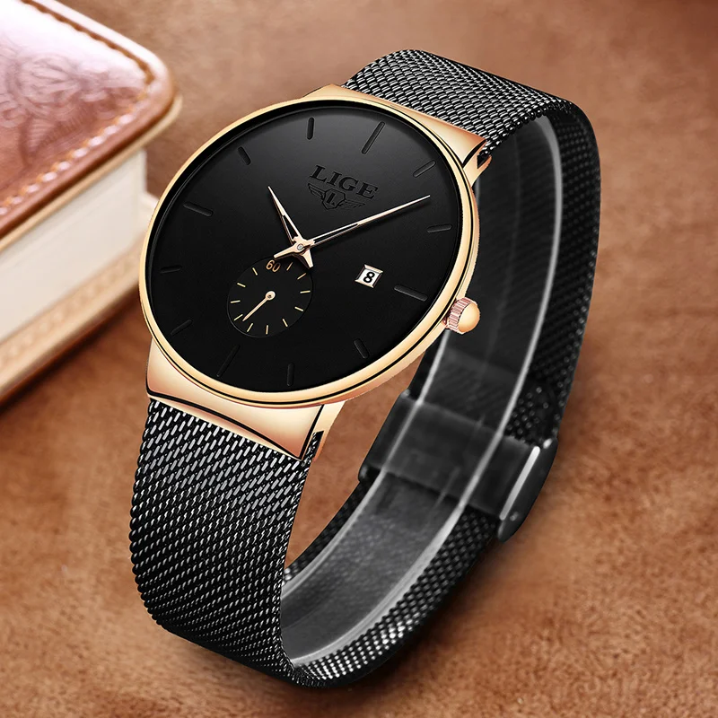 남자를위한 LIGE 패션 쿼츠 시계 야외 스포츠 방수 달력 남자 시계 비즈니스 스테인레스 스틸 남자 시계 캐주얼 시계