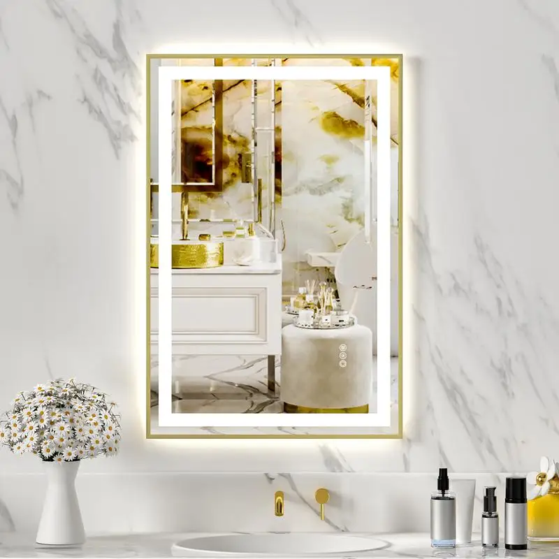 

24x36" Gold Tempered Mirror with Dual LED Light Strips and Front & Back Lighting