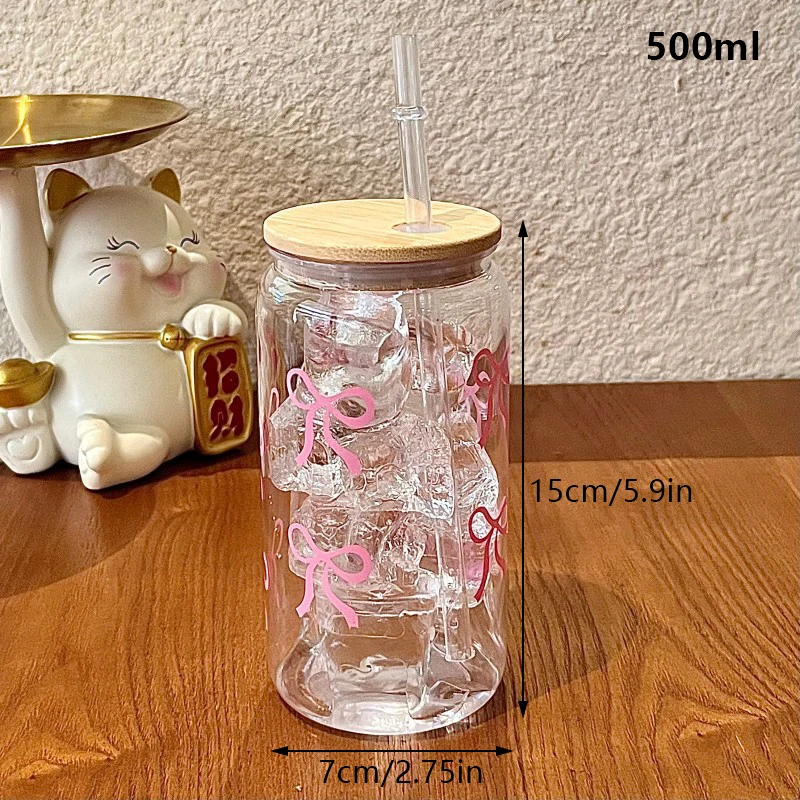 500ml Bow Plastic Water Cup Mason Jar Shaped Water Bottle With Lid And Straw For Iced Coffee Juice Drink Cup Friend Gift