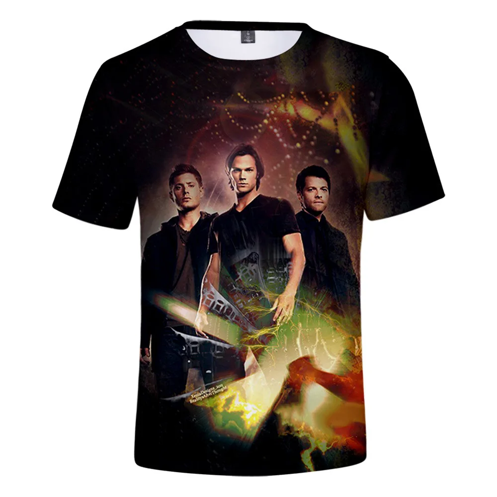 SPN Supernatural 3D Print T Shirt Women Men Jensen Ackles Jared Padalecki Vintage Short Sleeve streetwear Oversized Tops Tees