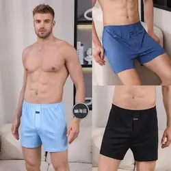 Pantalones de pijama transpirables para Hombre, ropa interior de 100% algodón, Bóxer informal holgado con cintura elástica, pantalones cortos para dormir, 3D entrepierna, 3 piezas