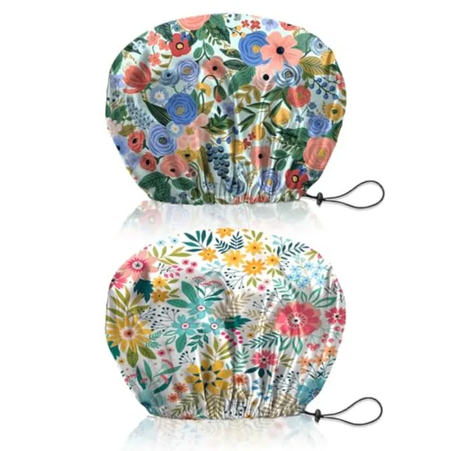 

2 PCS Sower Cap Reusable of Double Layer Elastic Adjustable air Bat Caps C Aestetic Women Girls-Flowers