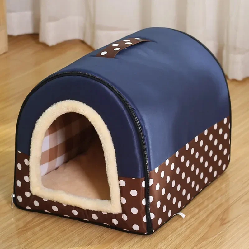 Pet Bed Foldable Dog House Kennel Soft Tent Indoor Enclosed Warm Plush Sleeping Nest Basket with Removable Cushion For Cats Dogs