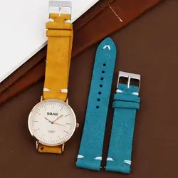 Suede Watch Strap 18mm 20mm 22mm 24mm Blue Brown Yellow Watch Band Replacement Wristband Handmade Stitching Watchband