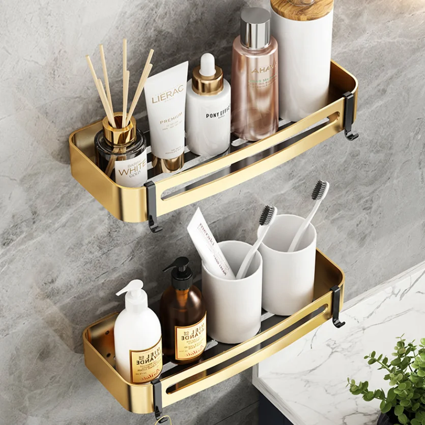 Luxury gold Bathroom shelf  toilet bath triangle wall mounted storage corner rack shampoo gel holder