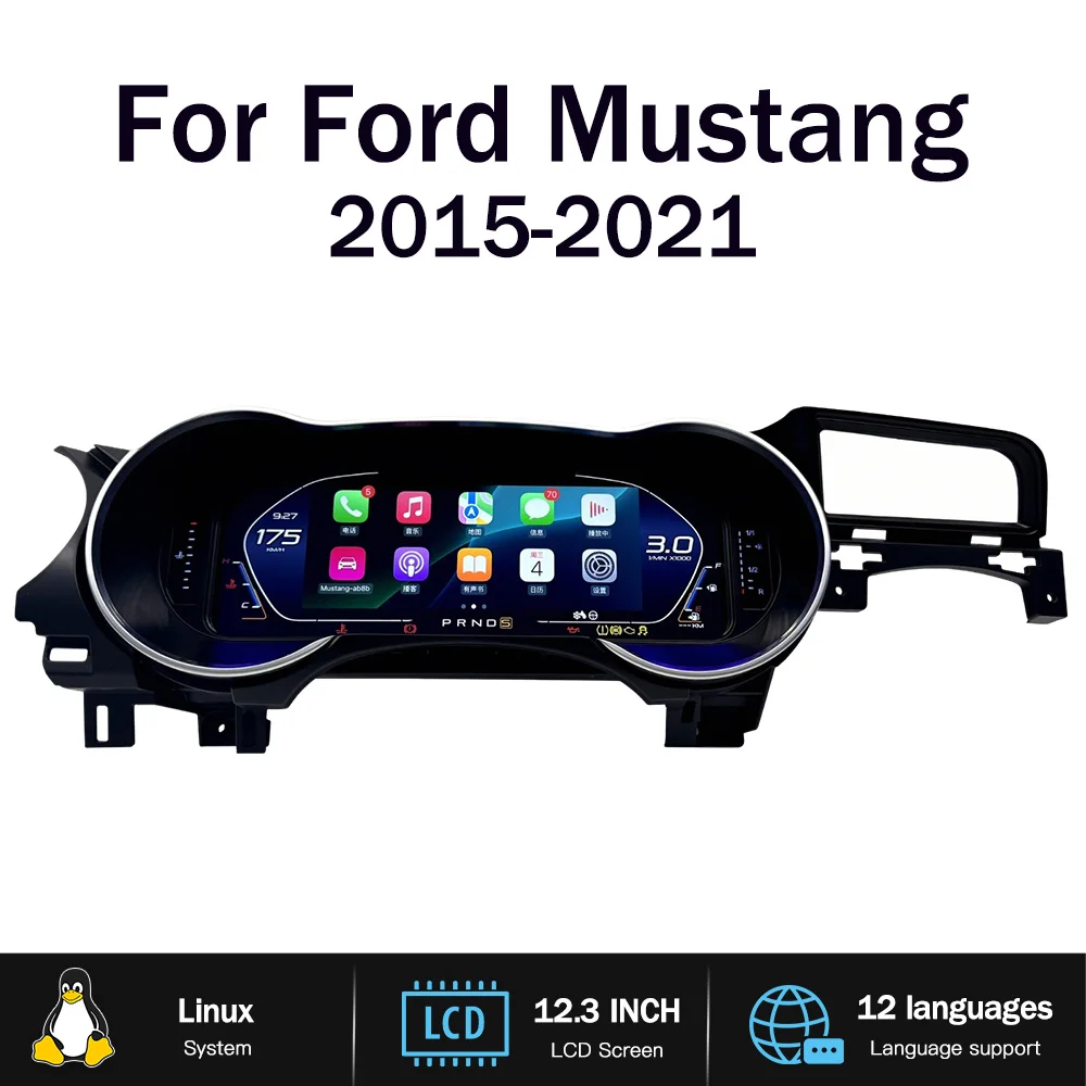 12.3-Inch for Ford Mustang (2015–2021) Digital Instrument Cluster Odometer Tachometer Instrument Cluster IOS Support CarPlay
