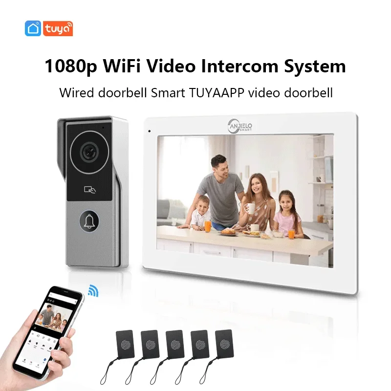 2 Wire Digital Video Intercom System Tuya App Unlock  1080P Doorphone Camera Video Doorbell Card  10 Inch Wireless WIFI Monitor