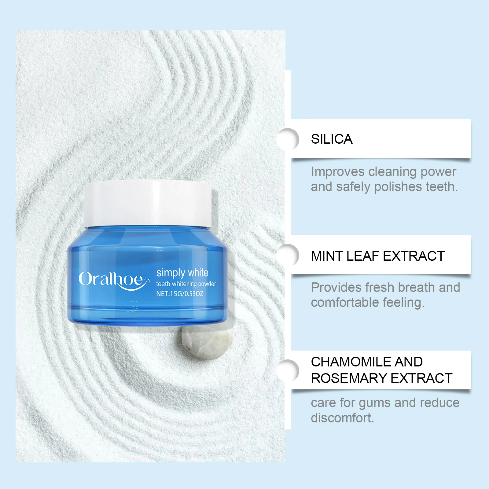 Teeth Whitening Powder Gentle Formula Clear Dental Surface Stains Brighten Teeth Refresh Oral Breath Cleansing Tooth Powder