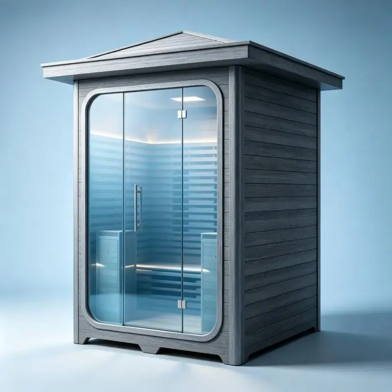 Outdoor Wooden Sauna Room Custom Built Finnish Steam Cabin Garden Hotel Resort Wellness