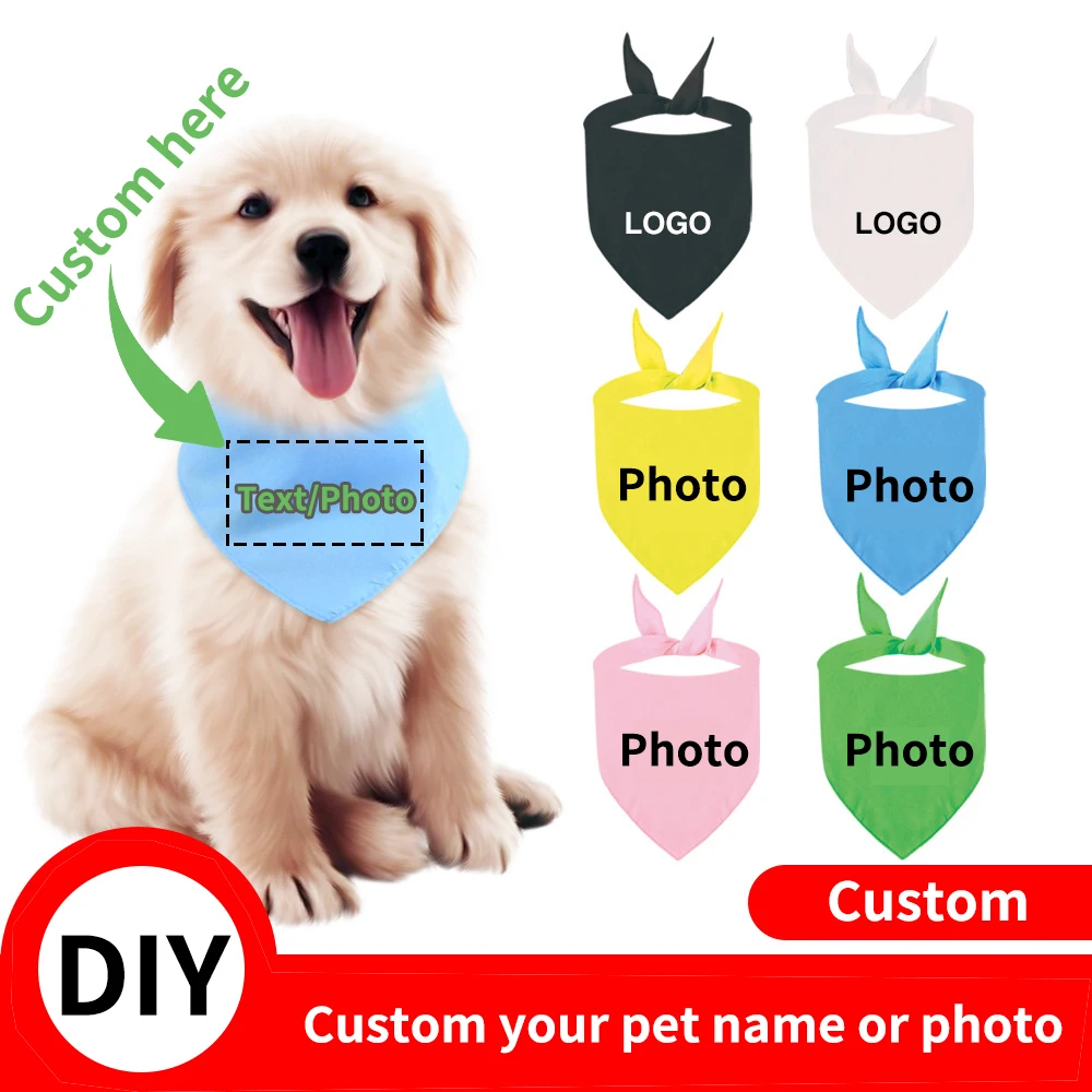 Customized pet cotton scarf  DIY pet pattern printing text and logo Custom with adjustable triangular shape Cat Dog Accessories