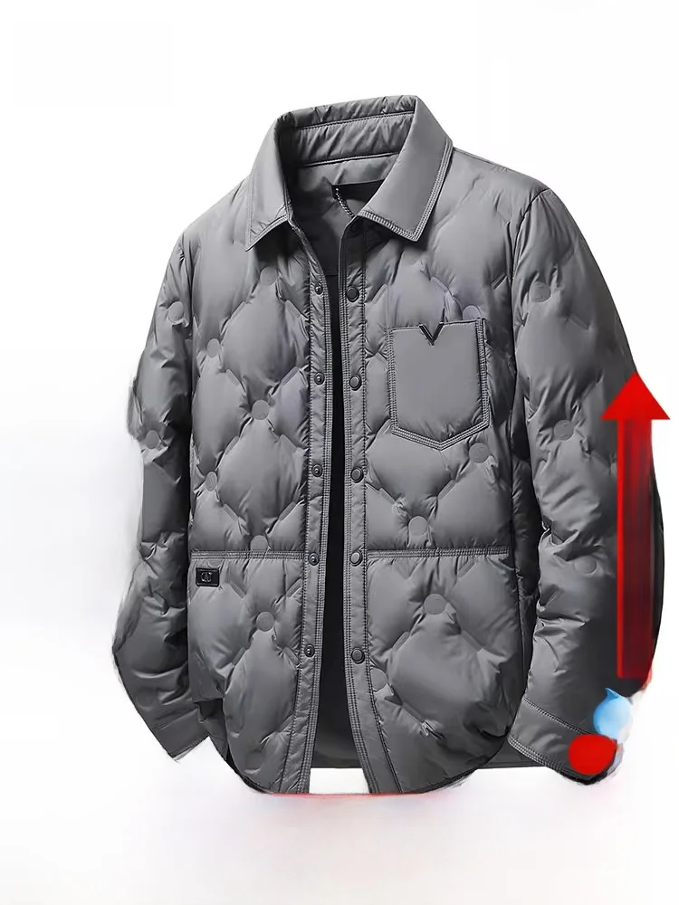 

Легкая повседневная куртка с отложным воротником, мужская верхняя одежда, теплая и удобная, с наполнителем из пуха, стандартный крой, длинный рукав