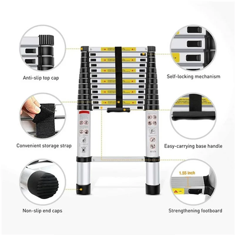 Imagem -02 - Metros Espessamento Multifuncional Escada Telescópica Portátil Casa Liga de Alumínio Engenharia Outdoor Lifting Folding Ladder 14