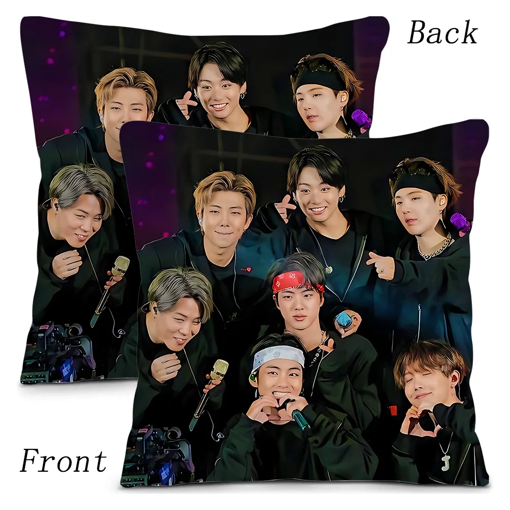 Korean Idol Jungs-kooks Pillow Covers Cartoon Sofa Decorative Home Double-sided Printing Short Plush Cute Cushion Cover-B-B-BTS