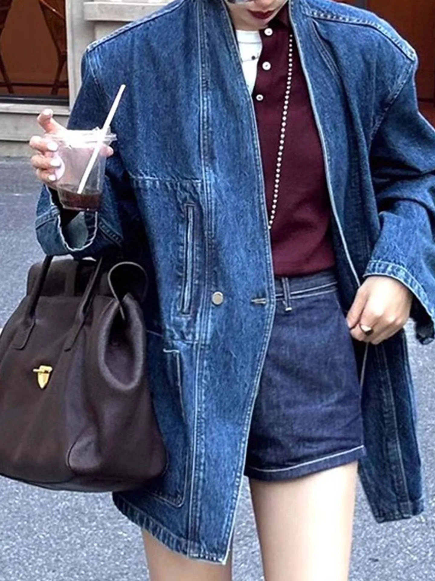 

Свободный повседневный джинсовый тюнер в стиле ретро, женский модный универсальный осенний топ Lazy Sle, качественный материал, V-образный вырез на пуговицах