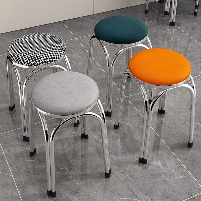 

4 Pcs Thickened Stainless Steel 4 Legged Stool Restaurant Stacked Dining Stool Household Minimalist Light Luxury Modern Ottomans