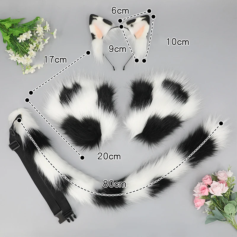 Animal Cosplay Costumes Faux Fur Cat Fox Wolf Furry Tail and Ears Headband for Halloween Party Costume Accessories