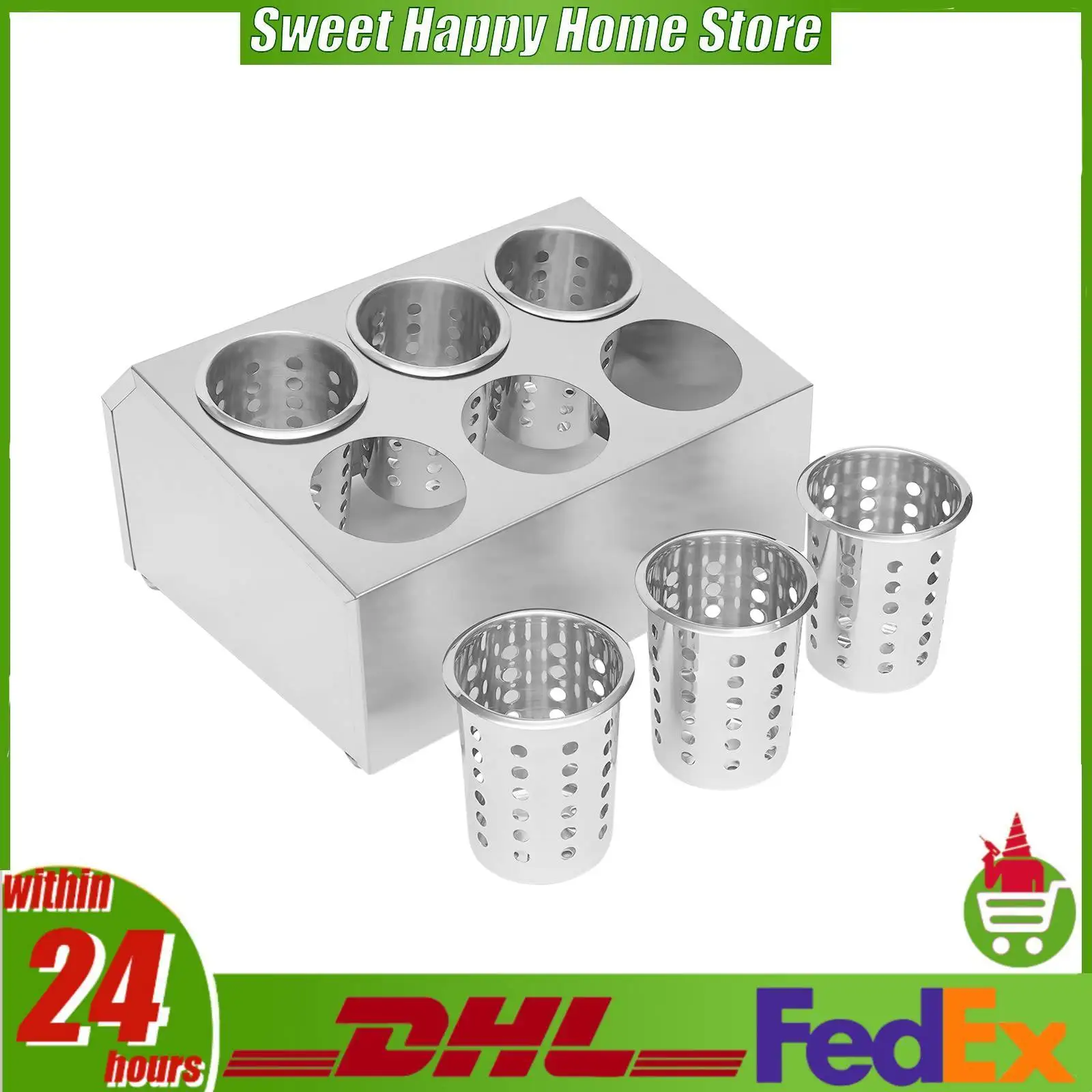 

Commercial 6-Hole 201 Stainless Steel Cylinder Flatware Silverware Utensil Holder Organizer