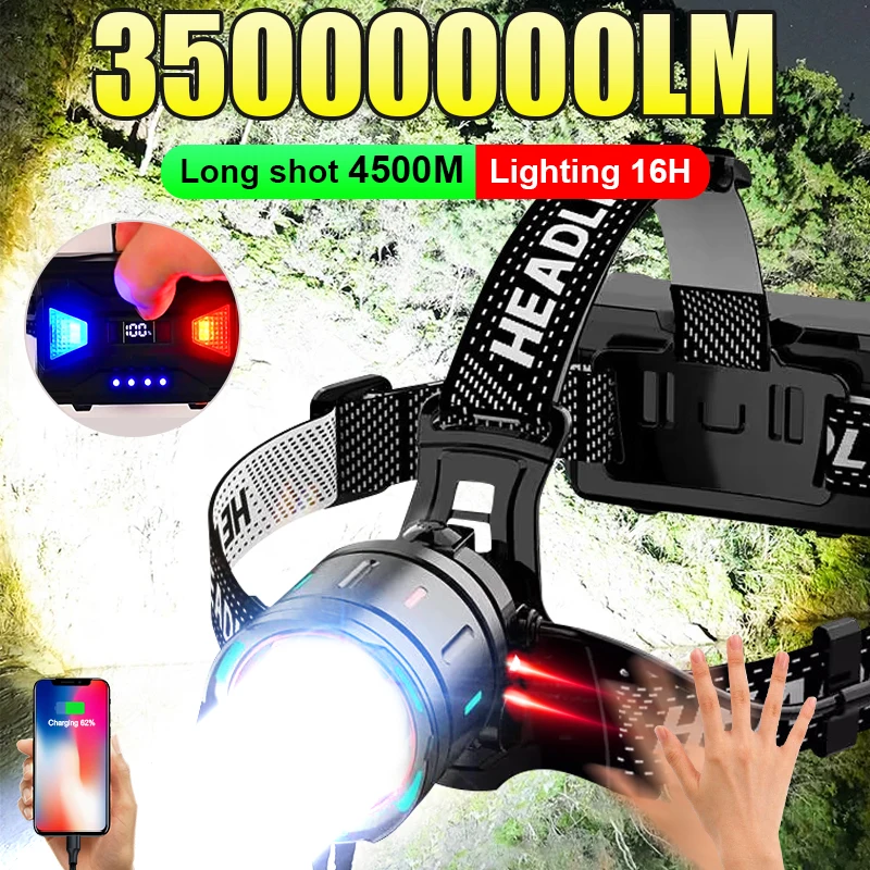 

Rechargeable Powerful Sensor Headlamp Fishing Camping Head Flashlight Waterproof LED Head Lantern Outdoor Multi-functional Lamp