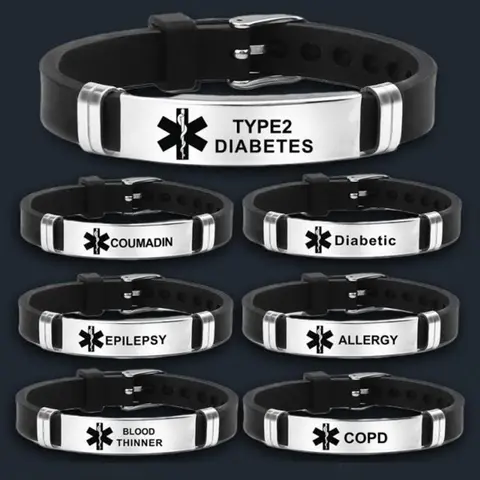 Medical Alert ID Bracelet Laser Engraved Type 1/2 Diabetes PACEMAKER Adjustable Wristband for Kids Women Men Emergency First Aid