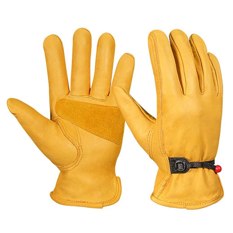 1 Pair Work Gloves Men\'s Leather Motorcycle Driver Cycling Outdoor Sports Racing Security Protection Safety Yellow Riding Gloves