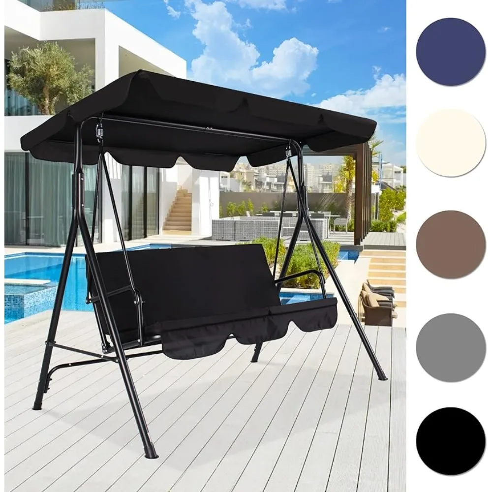 

Funny Sunny Outdoor Patio Swing Chair with Canopy,3 Seater Porch Swing Chair with Adjustable Canopy Removable Cushion , Black