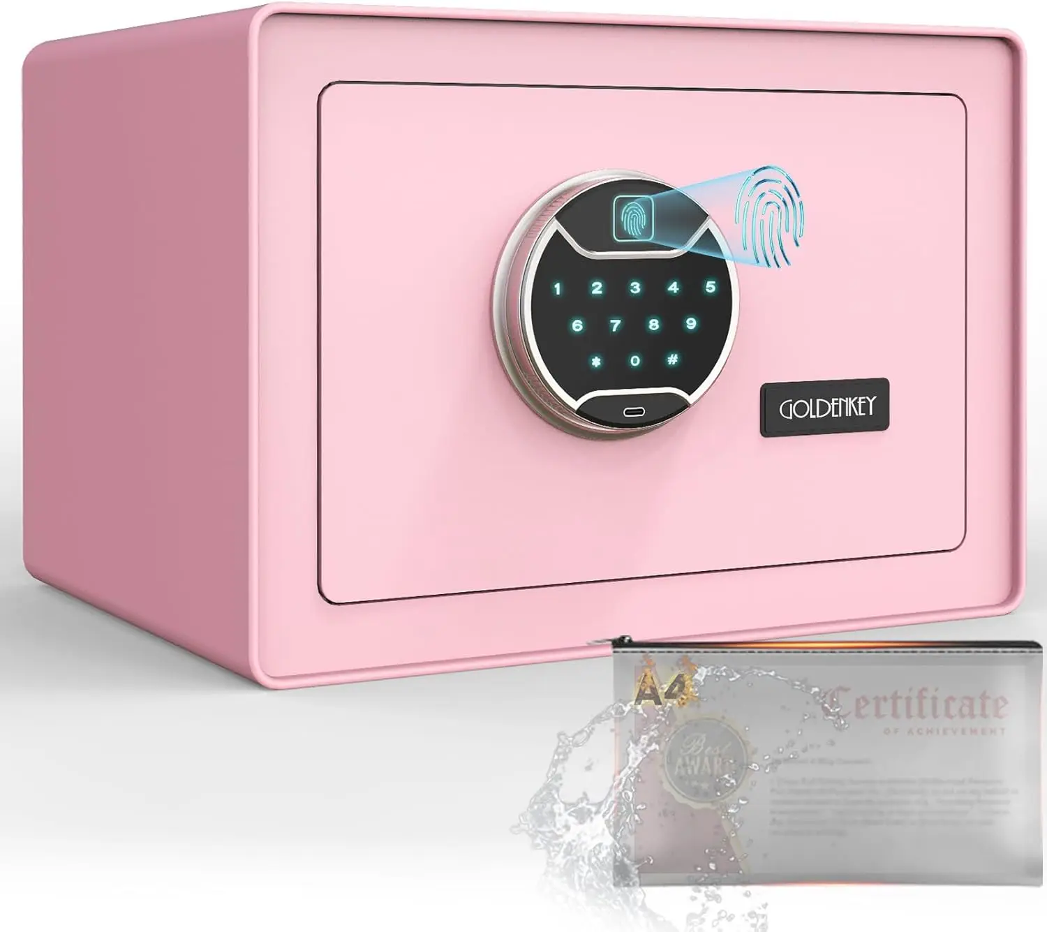 Pink Fingerprint Safe for Home, 1.2 Cu Ft Biometric Security Safe Box with Touchscreen Keypad, Jewelry Safes for Cash, Fireproof