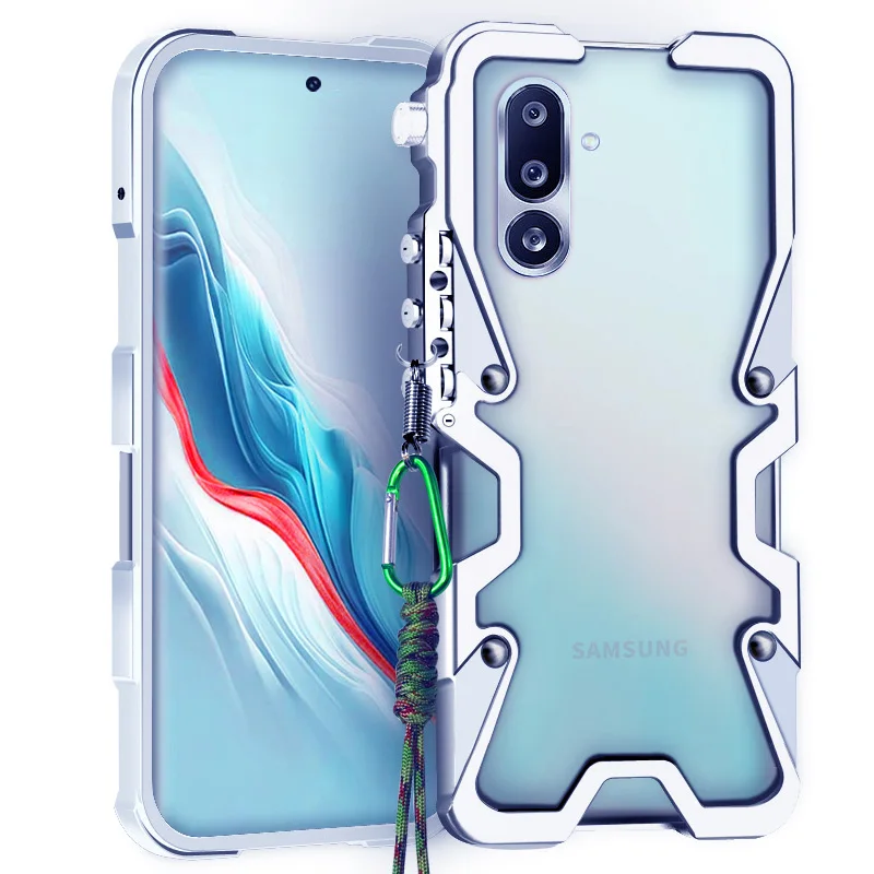 

Zimon Luxury Armor Metal Aluminum Phone Bumper For Samsung Galaxy C55 F55 F56 F36 Cover Mechanical Purely Handmade Skull Case