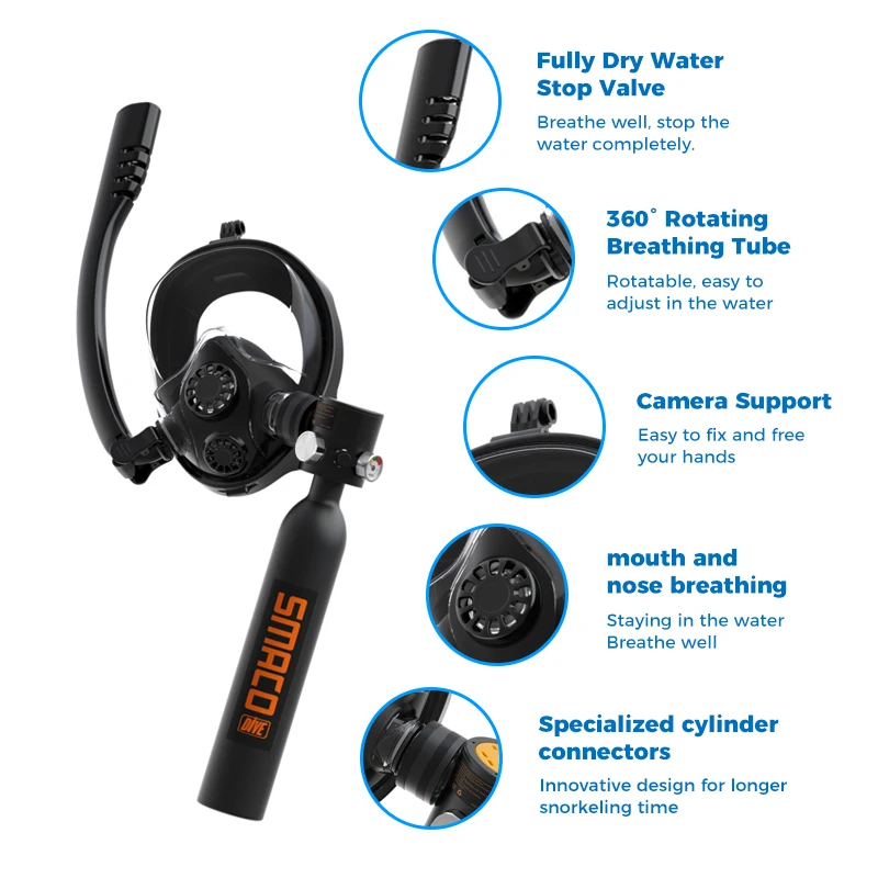 قناع الغوص لكامل الوجه، خزان الغوص 0.5 لتر - أسطوانة صغيرة للبالغين