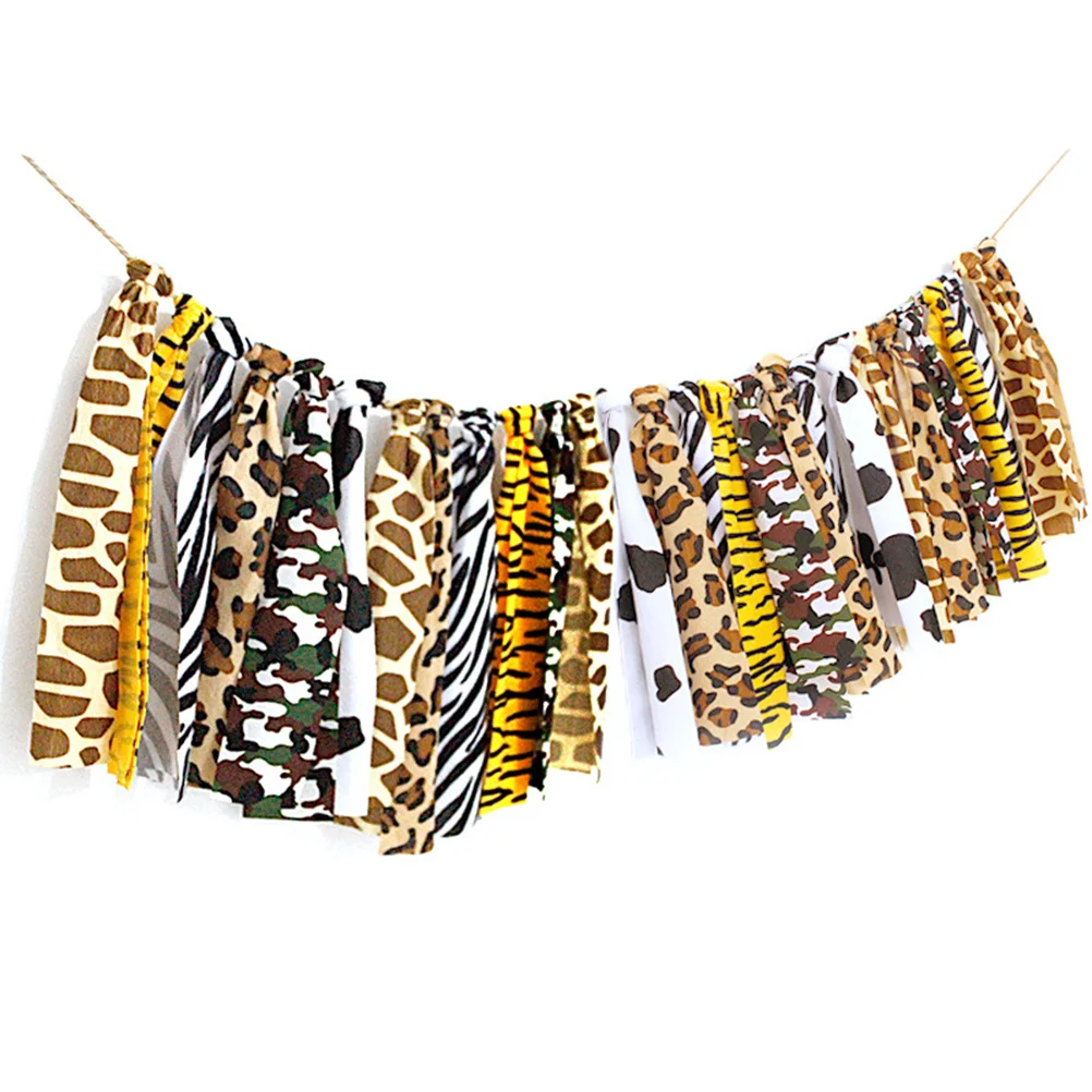 

1pc Birthday Banner Dining Chair Decor Colorful Leopard Print Hanging Cloth Garland For Nursery Party Decoration
