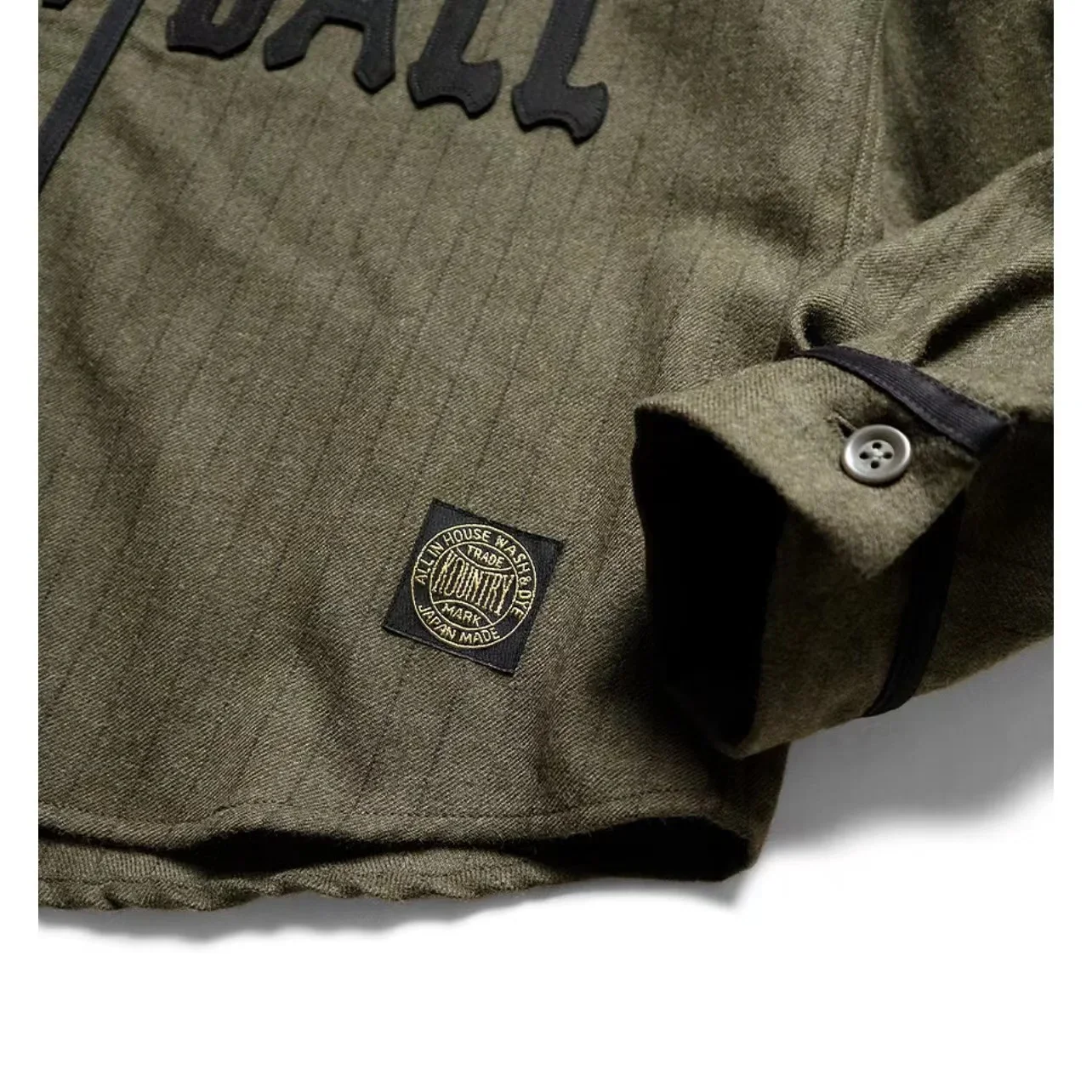 23SS KAPITAL Hirota Japan Wool Blended Striped Letter Men\'s Jacket Army Green V-neck Popular Spring  Autumn Loose Shirt Coat