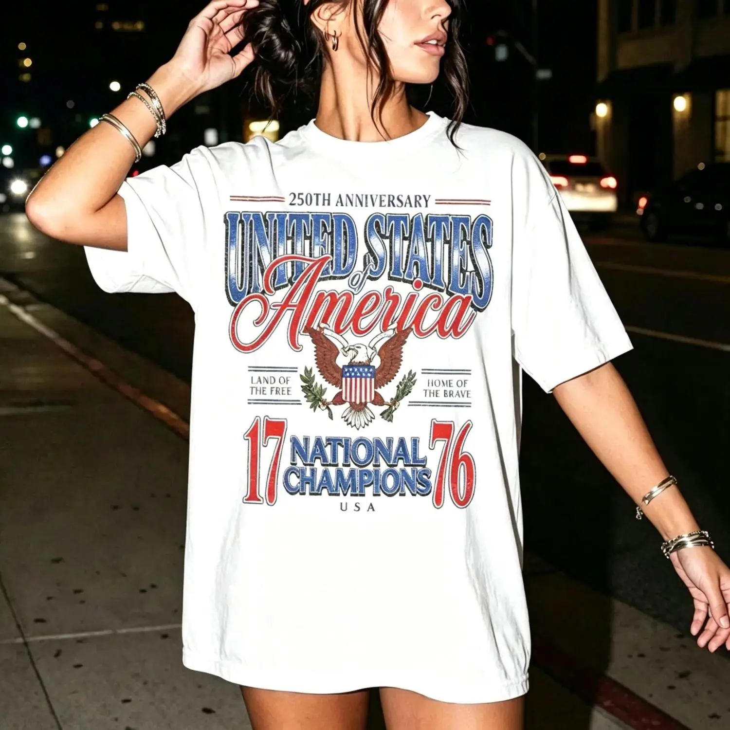 July 4th 1776 National Champions Funny T-Shirt, America 250th Anniversary Tee, Distressed Americana, Trending 4th of July Day Tee, Casual Outfit, Comfortable Menswear & Womenswear Top, Perfect Gift For Men and Women, Ju12