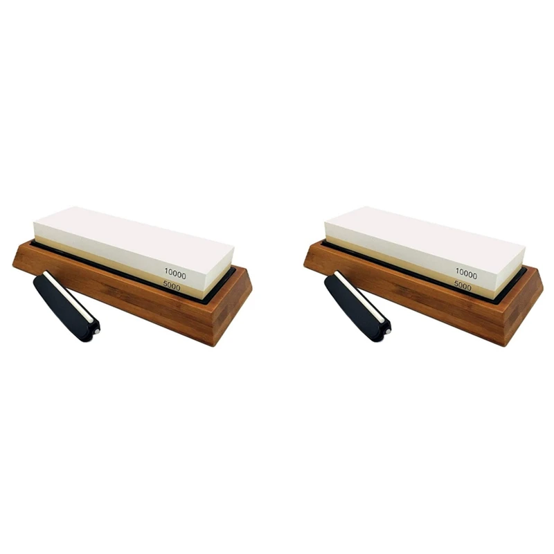 

2X Whetstone Set,5000/10000 Grit Double-Sided Knife Sharpening Stone For Kitchen,Non-Slip Bamboo Base And Angle Guide