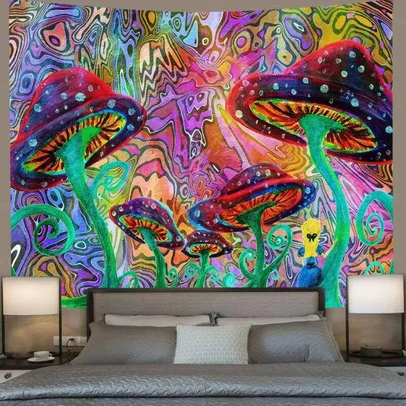 Abstract Red Mushroom Tapestry Wall Hanging Psychedelic Hippie Tapiz Art Background Cloth Mattress Home Decor