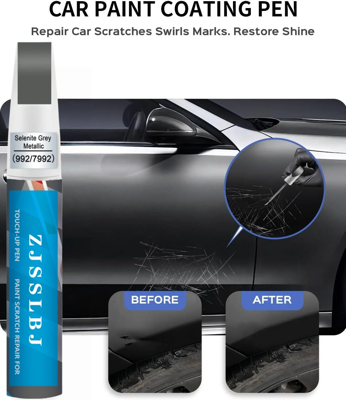 992/7992 Selenite Grey Metallic Compatible With Mercedes-Benz Exact Match Touch Up Paint Pen, Car Scratch Remover for Nicks and